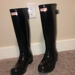 Tall glossy hunter boots